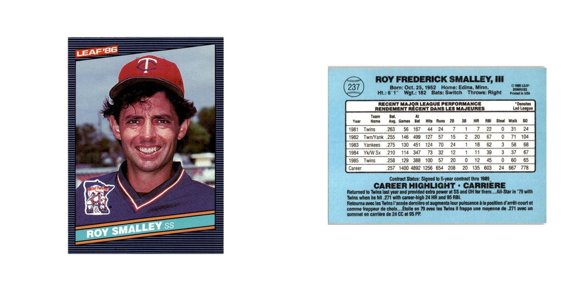 Roy Smalley 1986 Leaf #237 Minnesota Twins Baseball Card NM