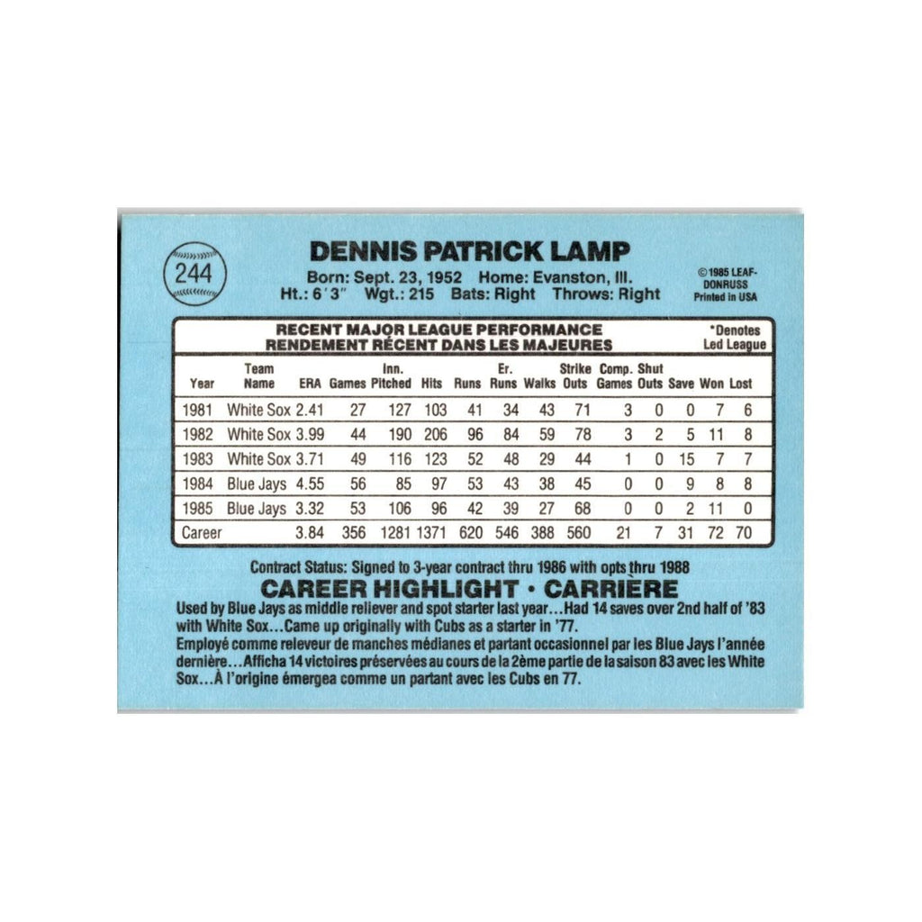 Dennis Lamp 1986 Leaf #244 Toronto Blue Jays Baseball Card NM