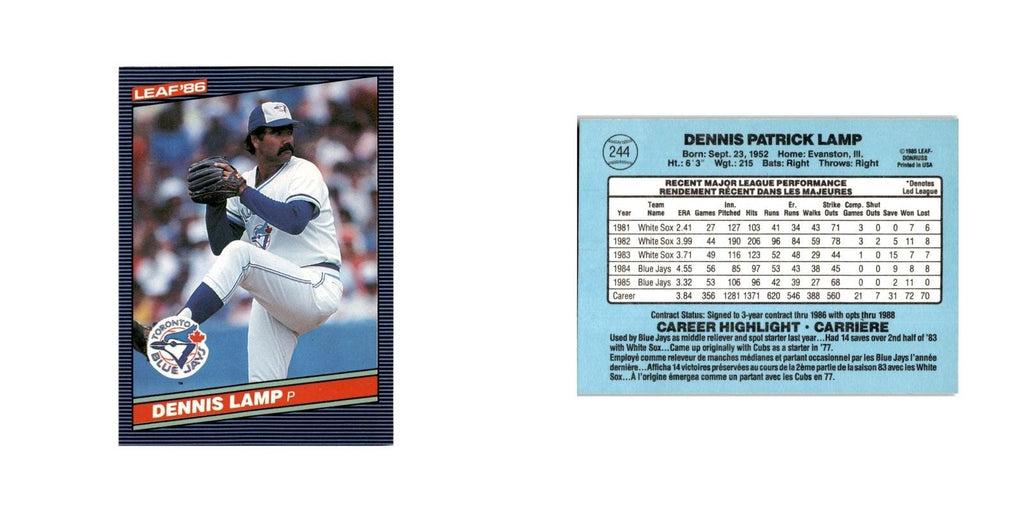 Dennis Lamp 1986 Leaf #244 Toronto Blue Jays Baseball Card NM