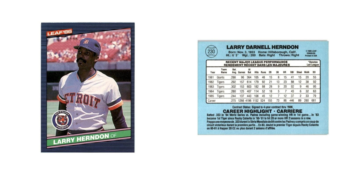 Larry Herndon 1986 Leaf #230 Detroit Tigers Baseball Card NM