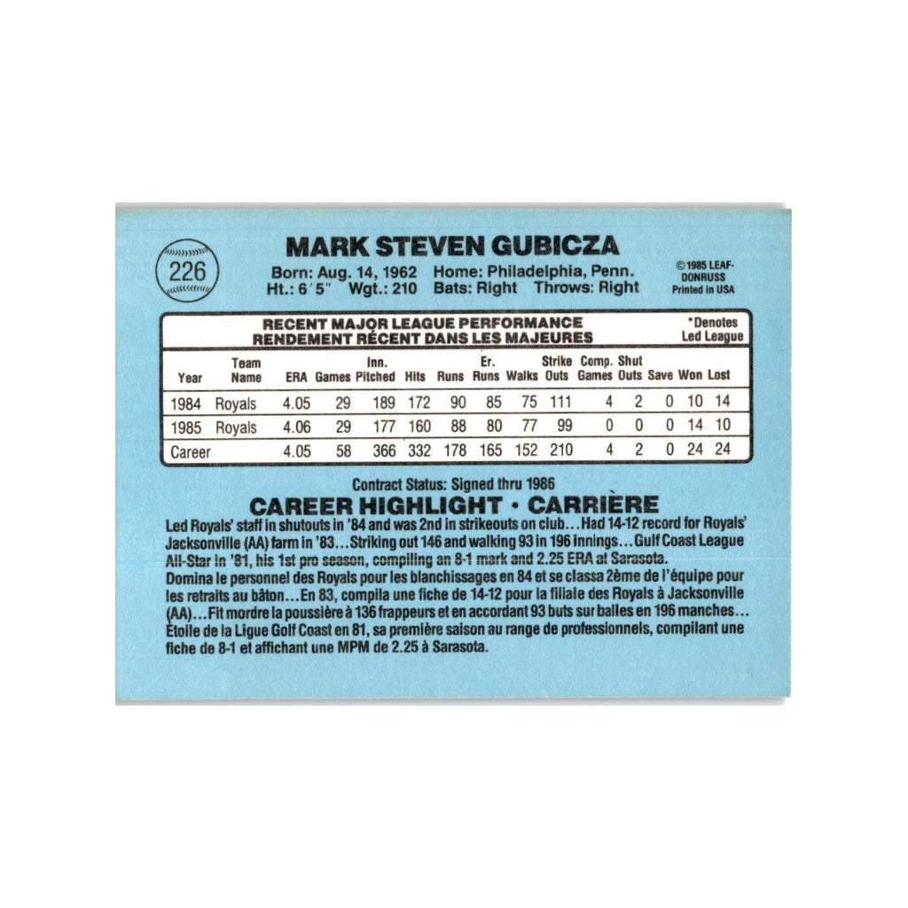 Mark Gubicza 1986 Leaf #226 Kansas City Royals Baseball Card NM