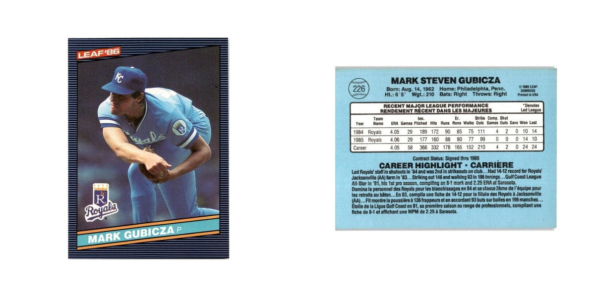 Mark Gubicza 1986 Leaf #226 Kansas City Royals Baseball Card NM