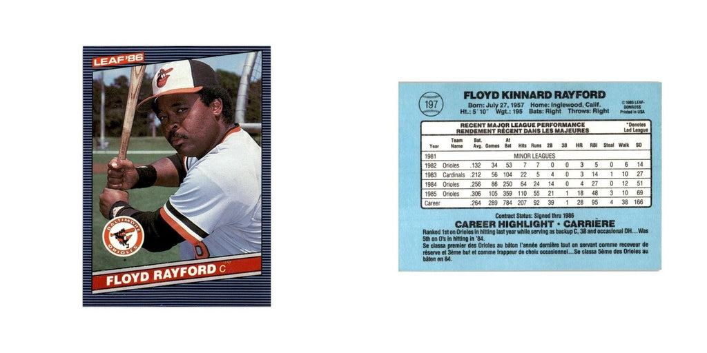 Floyd Rayford 1986 Leaf #197 Baltimore Orioles Baseball Card NM