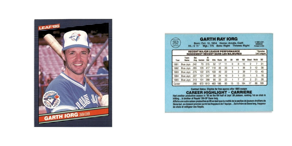 Garth Iorg 1986 Leaf #252 Toronto Blue Jays Baseball Card NM