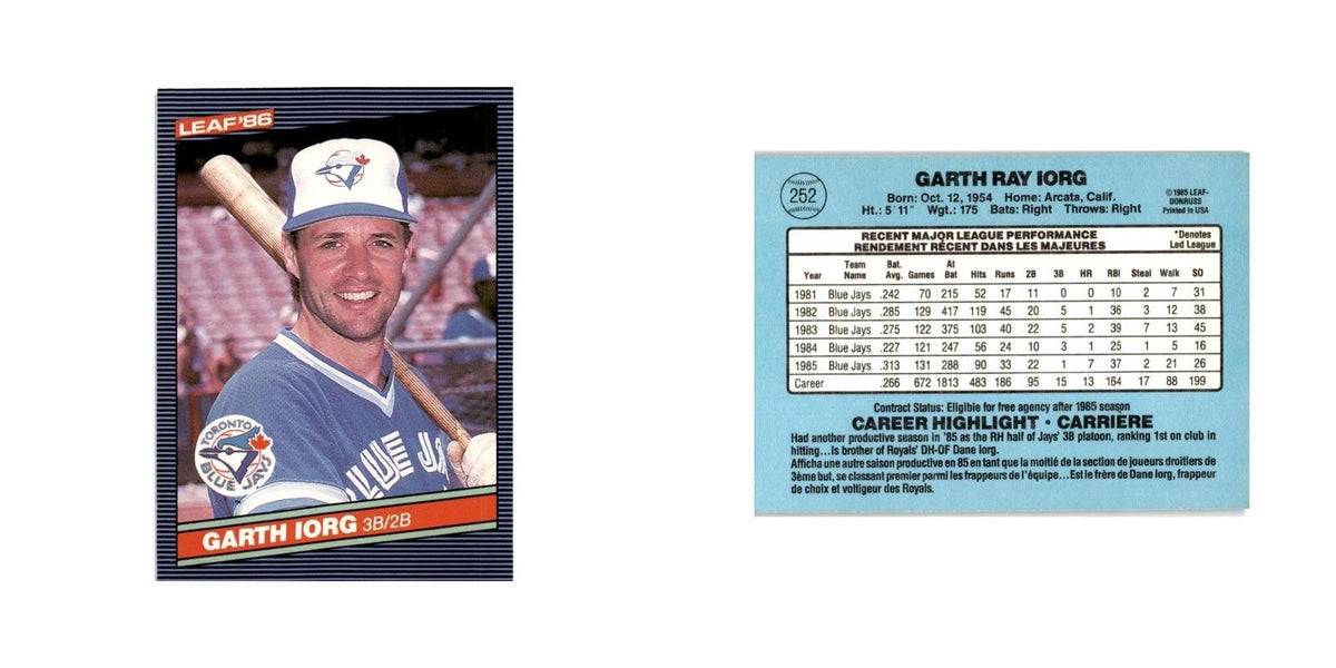 Garth Iorg 1986 Leaf #252 Toronto Blue Jays Baseball Card NM