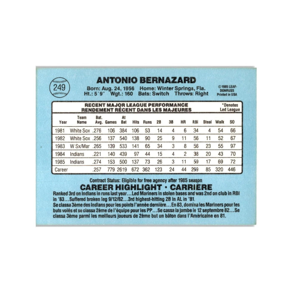 Tony Bernazard 1986 Leaf #249 Cleveland Indians Baseball Card NM