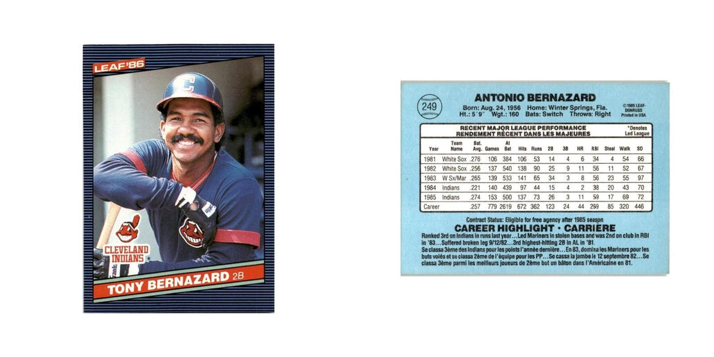 Tony Bernazard 1986 Leaf #249 Cleveland Indians Baseball Card NM