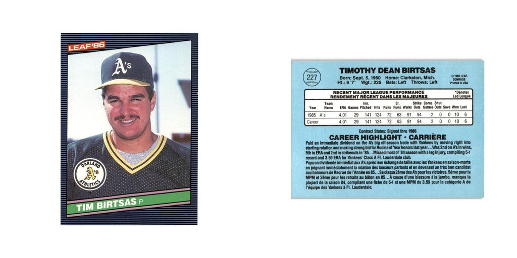 Tim Birtsas Rookie 1986 Leaf #227 Oakland Athletics Baseball Card NM