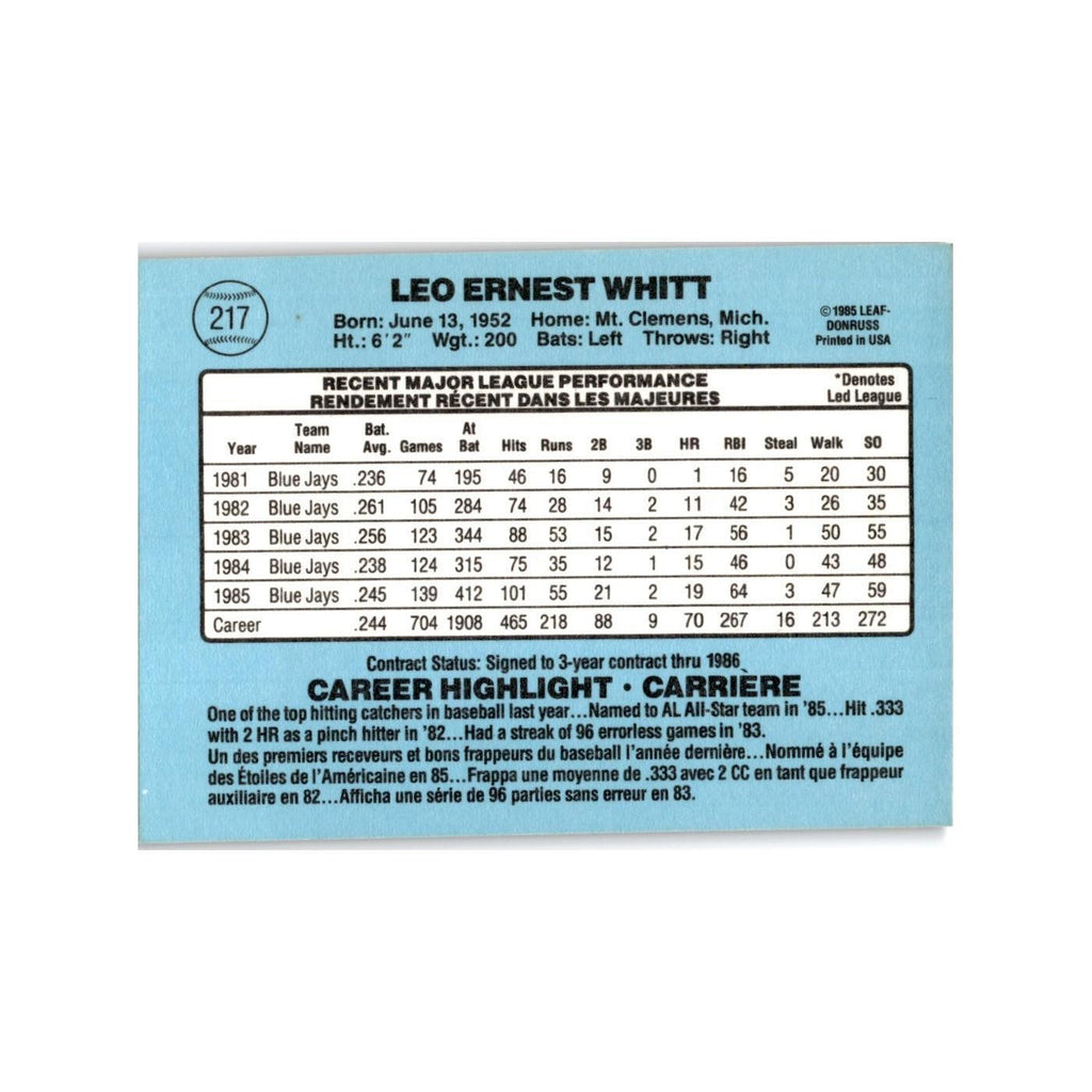 Ernie Whitt 1986 Leaf #217 Toronto Blue Jays Baseball Card NM