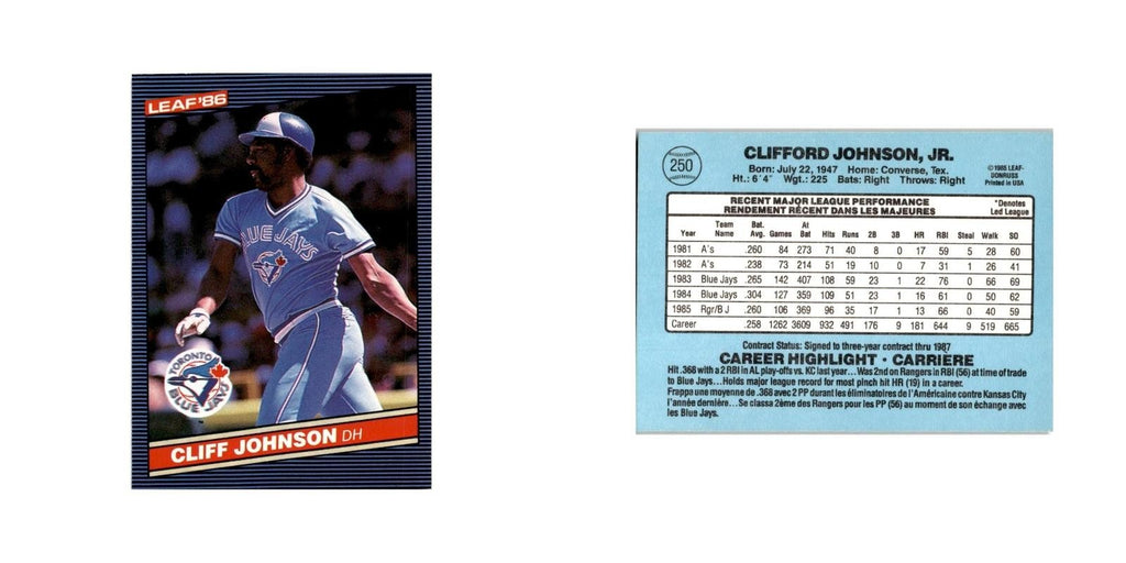 Cliff Johnson 1986 Leaf #250 Toronto Blue Jays Baseball Card NM