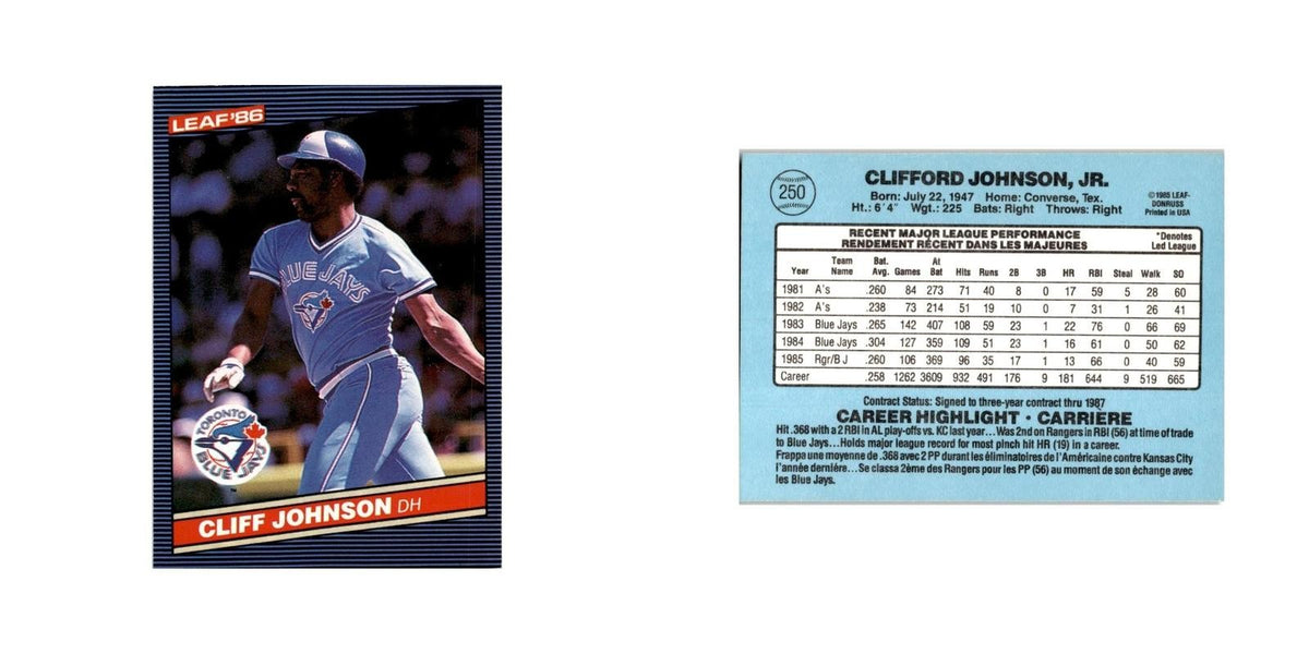 Cliff Johnson 1986 Leaf #250 Toronto Blue Jays Baseball Card NM