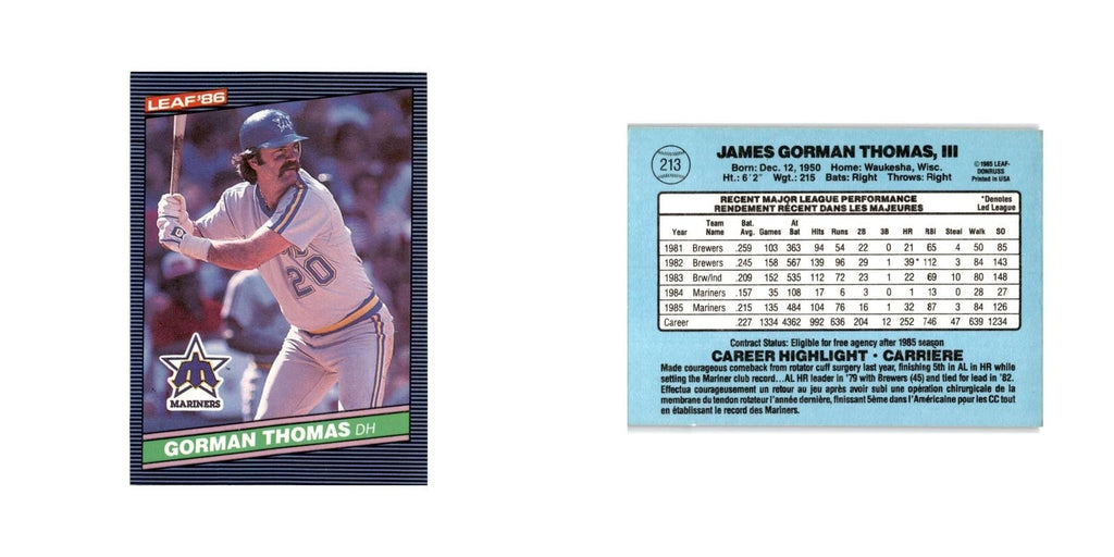 Gorman Thomas 1986 Leaf #213 Seattle Mariners Baseball Card NM