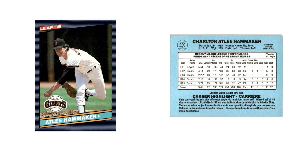 Atlee Hammaker 1986 Leaf #220 San Francisco Giants Baseball Card NM