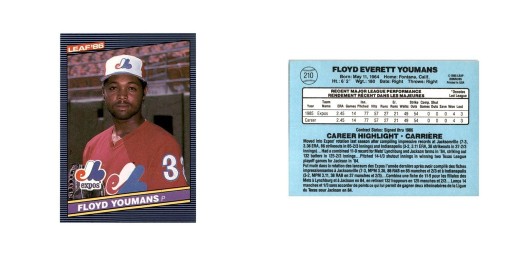 Floyd Youmans Rookie 1986 Leaf #210 Montreal Expos Baseball Card NM
