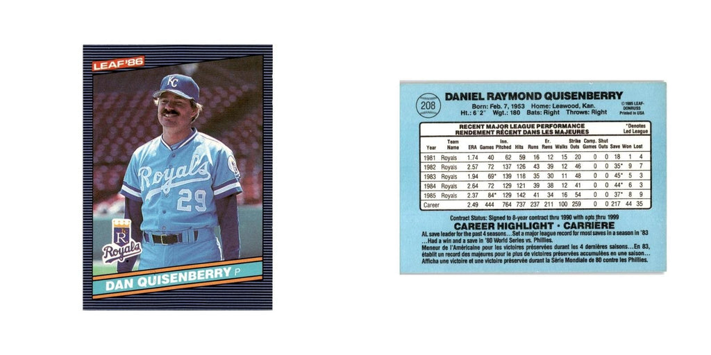 Dan Quisenberry 1986 Leaf #208 Kansas City Royals Baseball Card NM