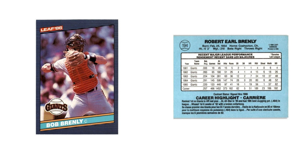 Bob Brenly 1986 Leaf #194 San Francisco Giants Baseball Card NM