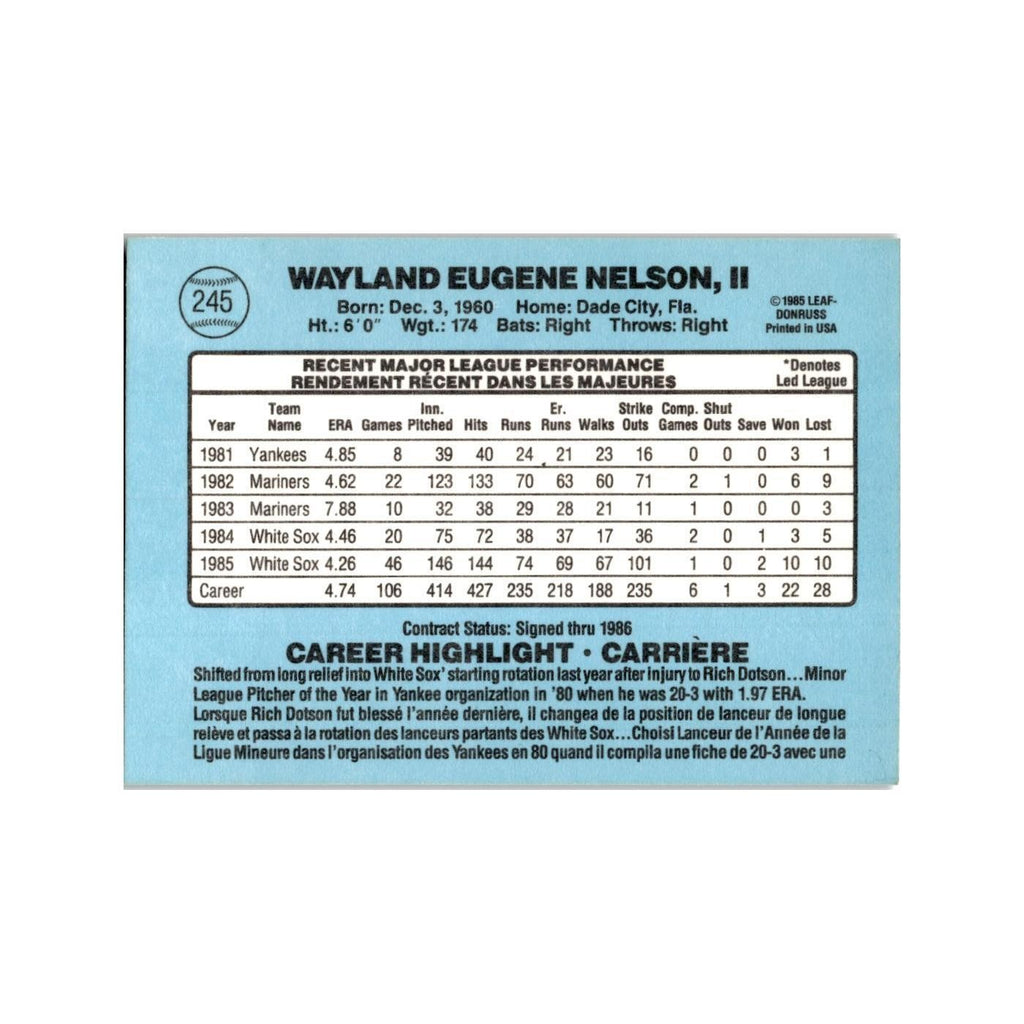 Gene Nelson 1986 Leaf #245 Chicago White Sox Baseball Card NM