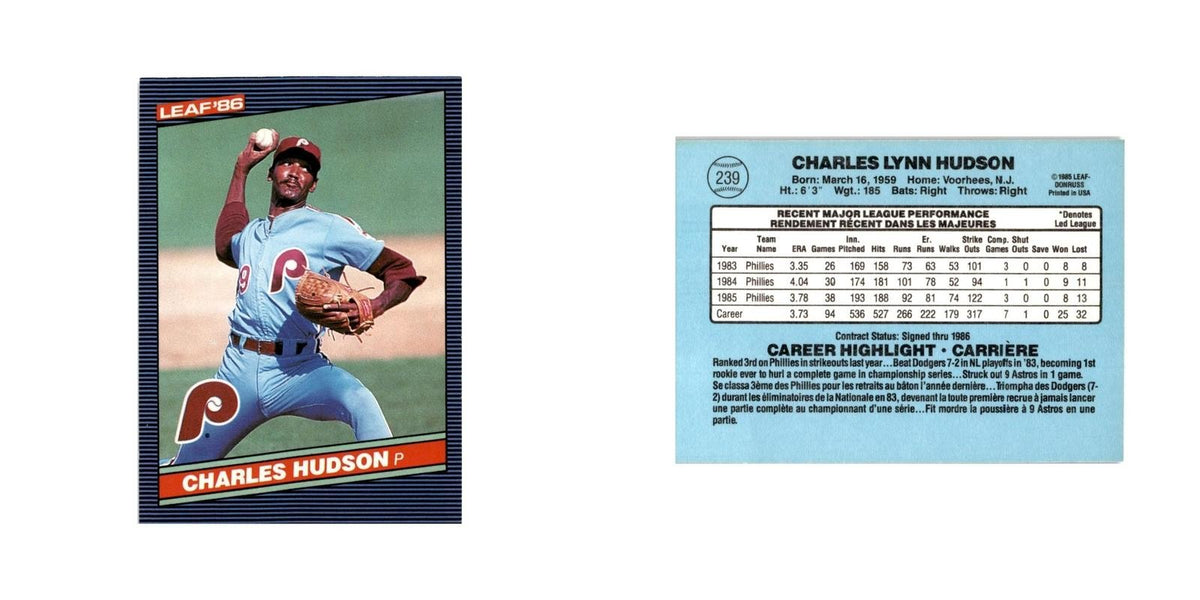 Charles Hudson 1986 Leaf #239 Philadelphia Phillies Baseball Card NM