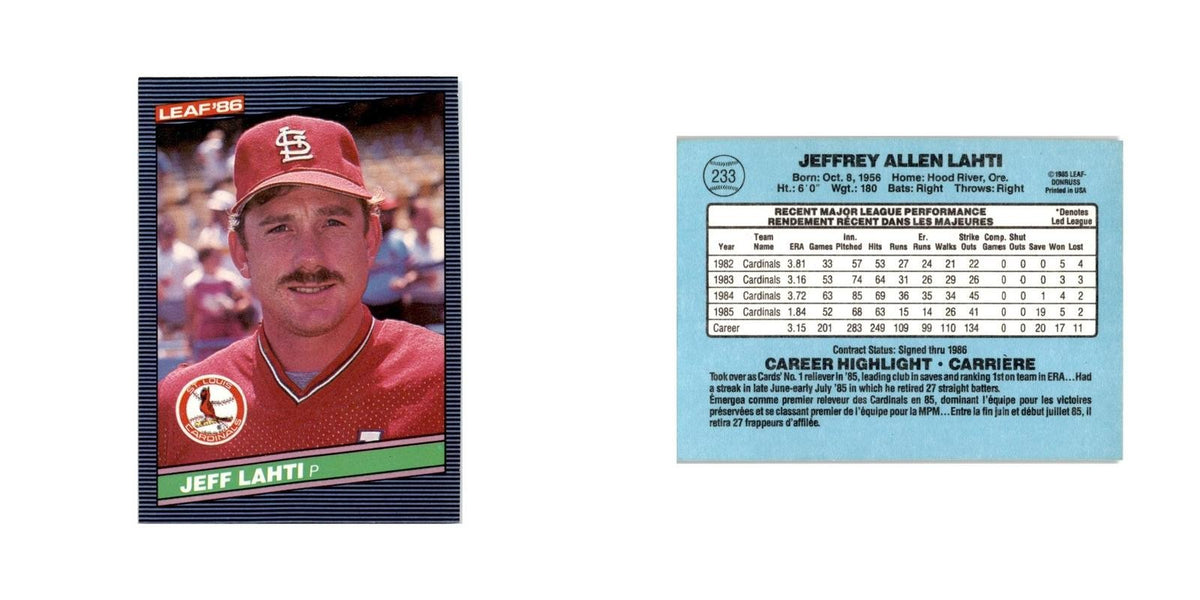 Jeff Lahti 1986 Leaf #233 St. Louis Cardinals Baseball Card NM