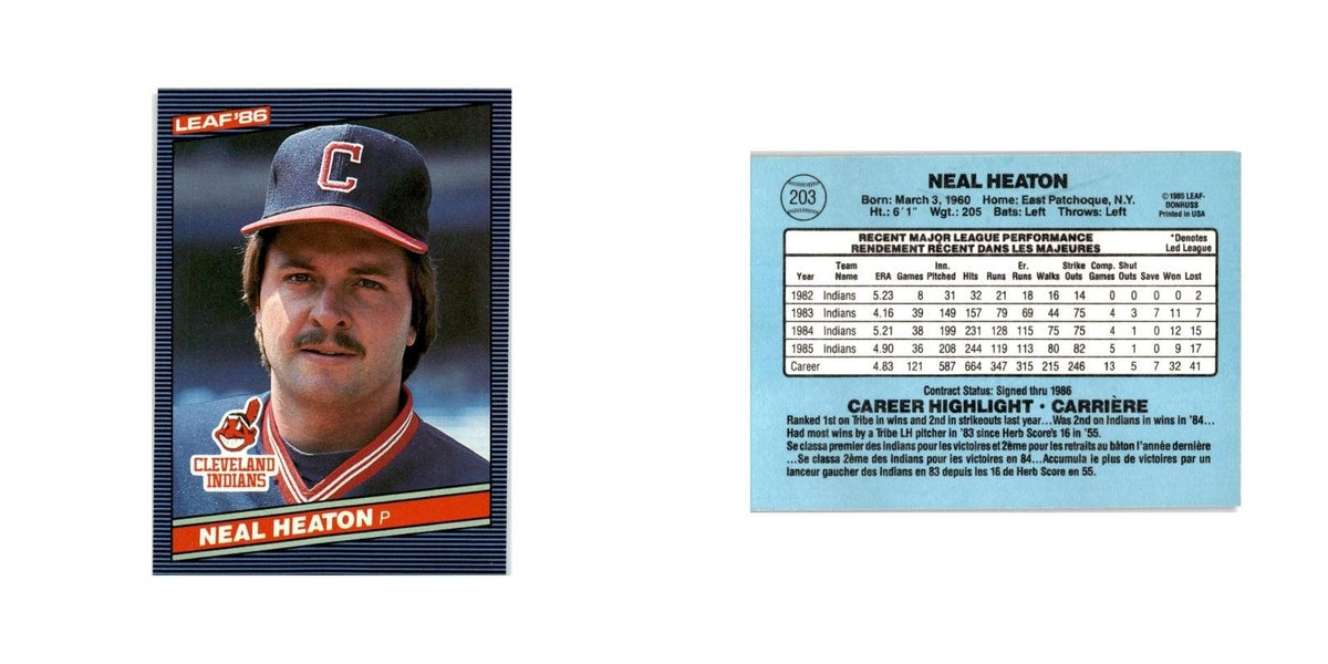 Neal Heaton 1986 Leaf #203 Cleveland Indians Baseball Card NM