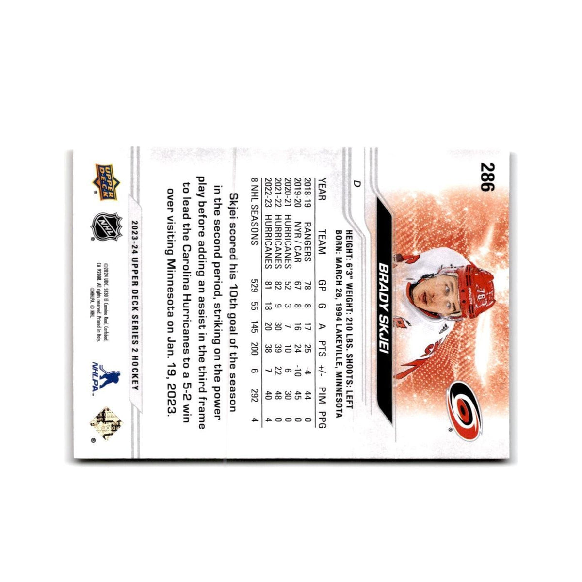 2023 Upper Deck Brady Skjei Carolina Hurricanes #286
