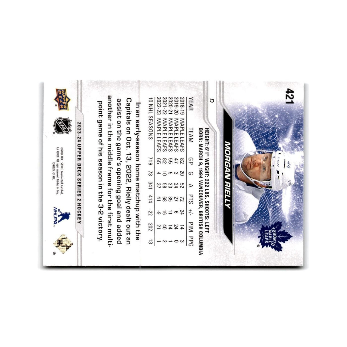 2023 Upper Deck Morgan Rielly Toronto Maple Leafs #421