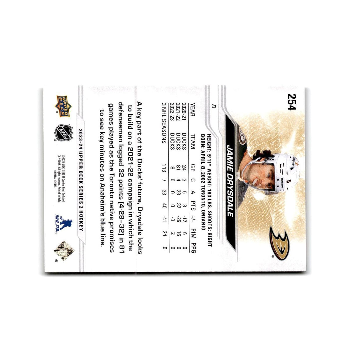 2023 Upper Deck Jamie Drysdale Anaheim Ducks #254