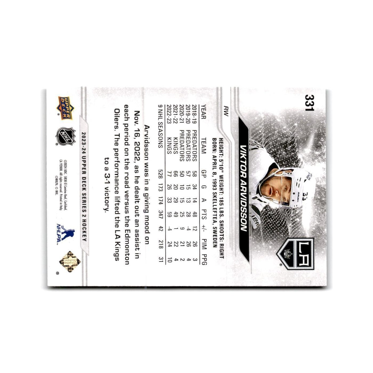 2023 Upper Deck Viktor Arvidsson Los Angeles Kings #331