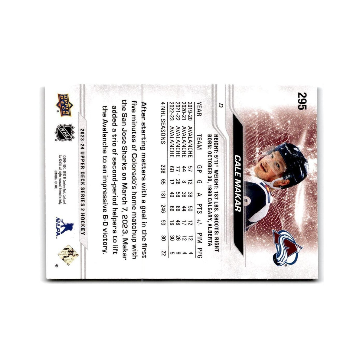 2023 Upper Deck Cale Makar Colorado Avalanche #295