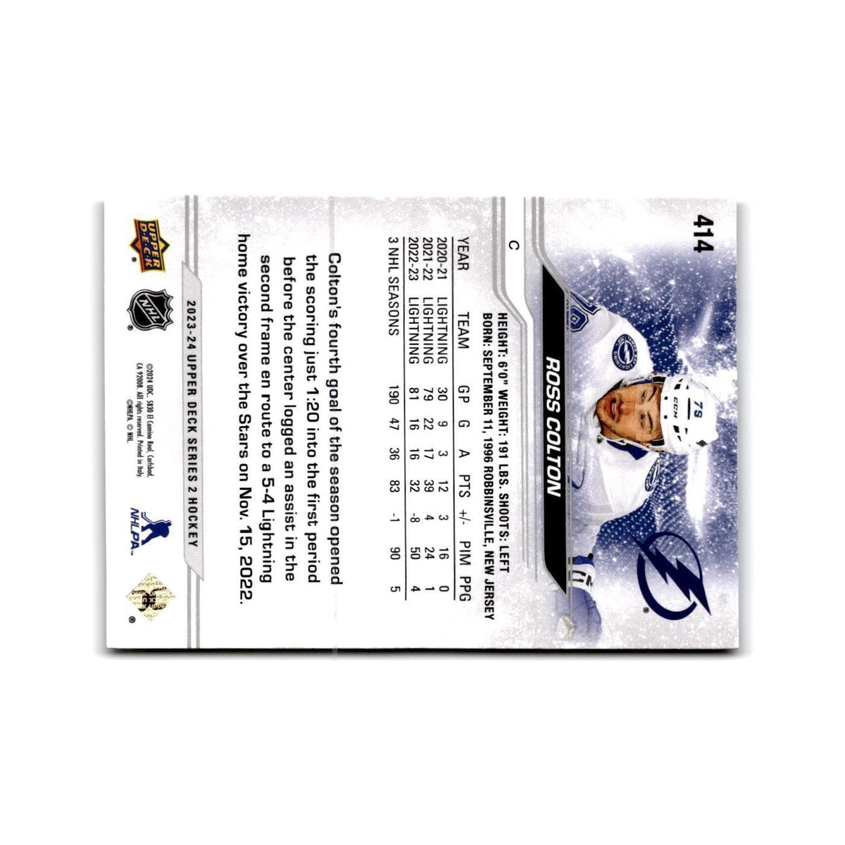 2023 Upper Deck Ross Colton Tampa Bay Lightning #414