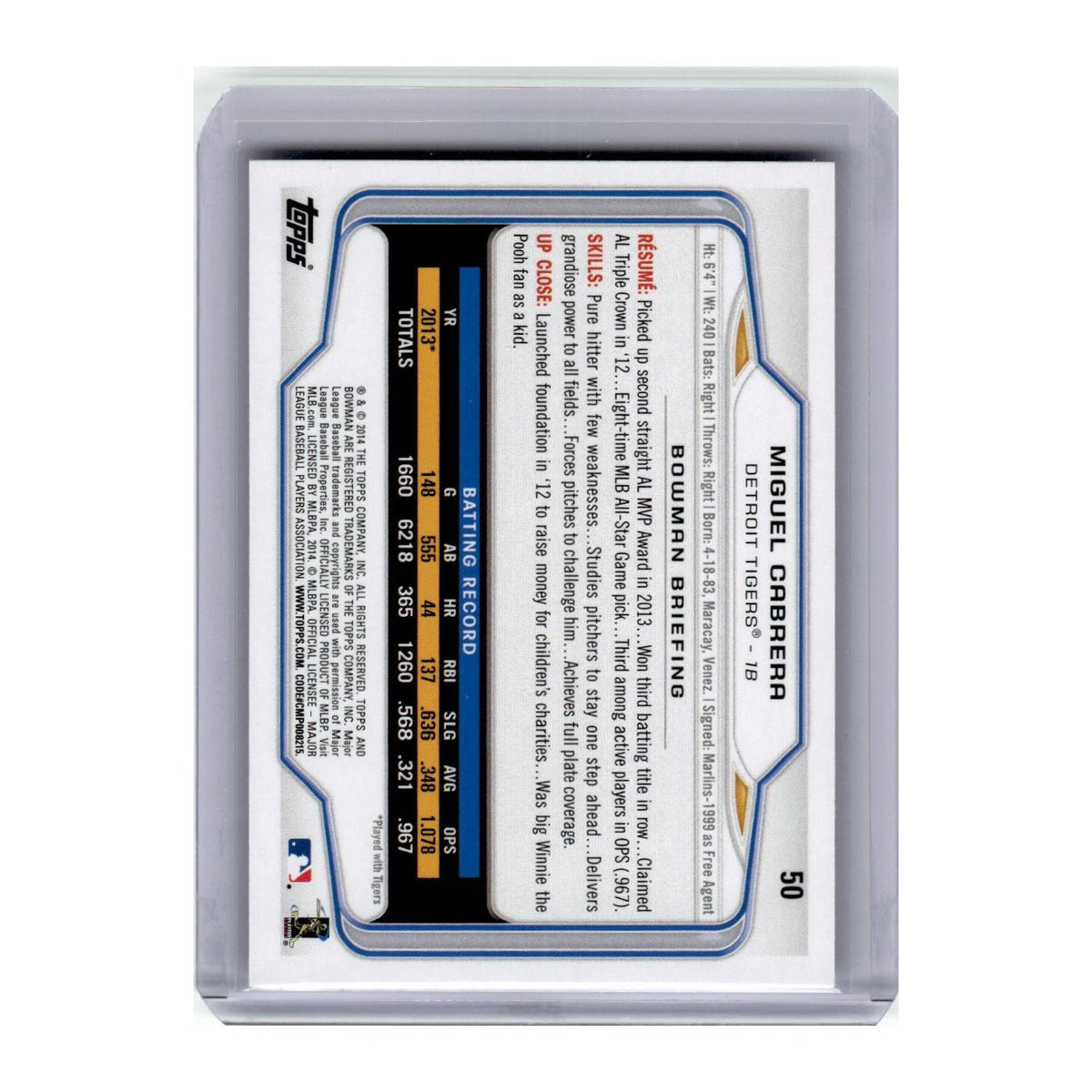 2014 Bowman Miguel Cabrera Tigers #50