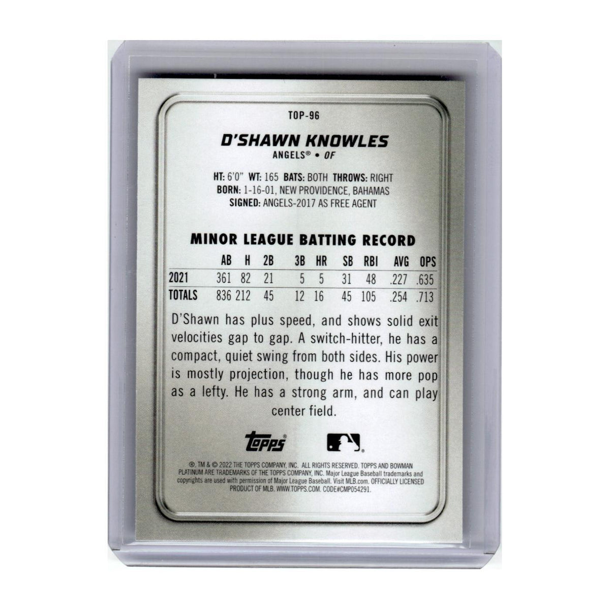 2022 Bowman Platinum D'Shawn Knowles Angels #TOP-96