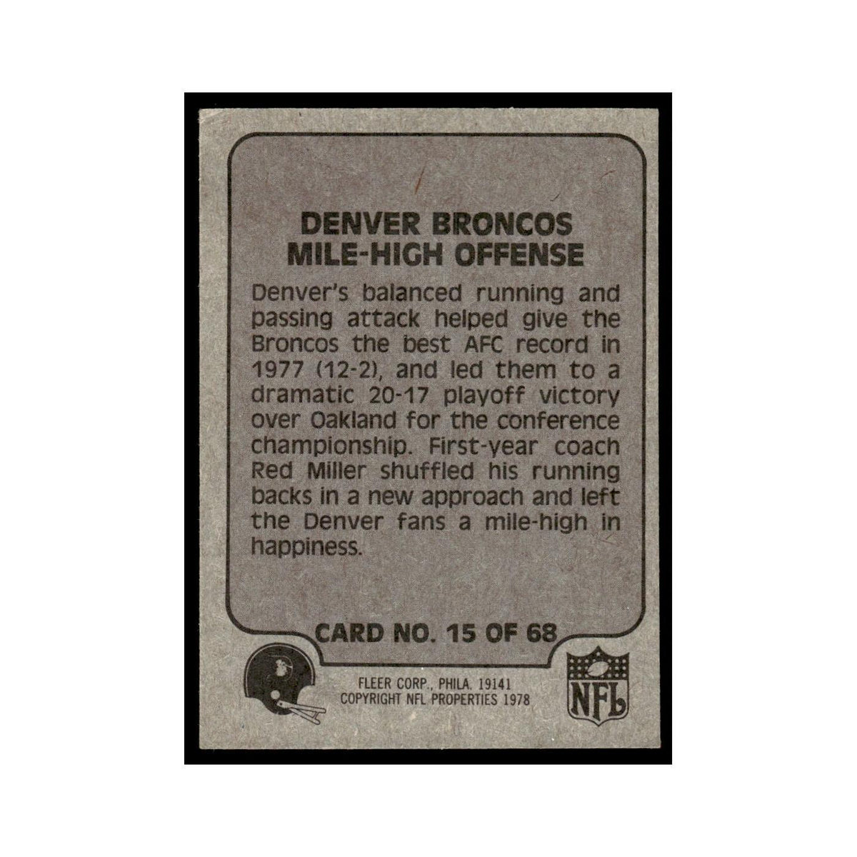 1978 Fleer Team Action Denver Broncos Mile High Offense #15