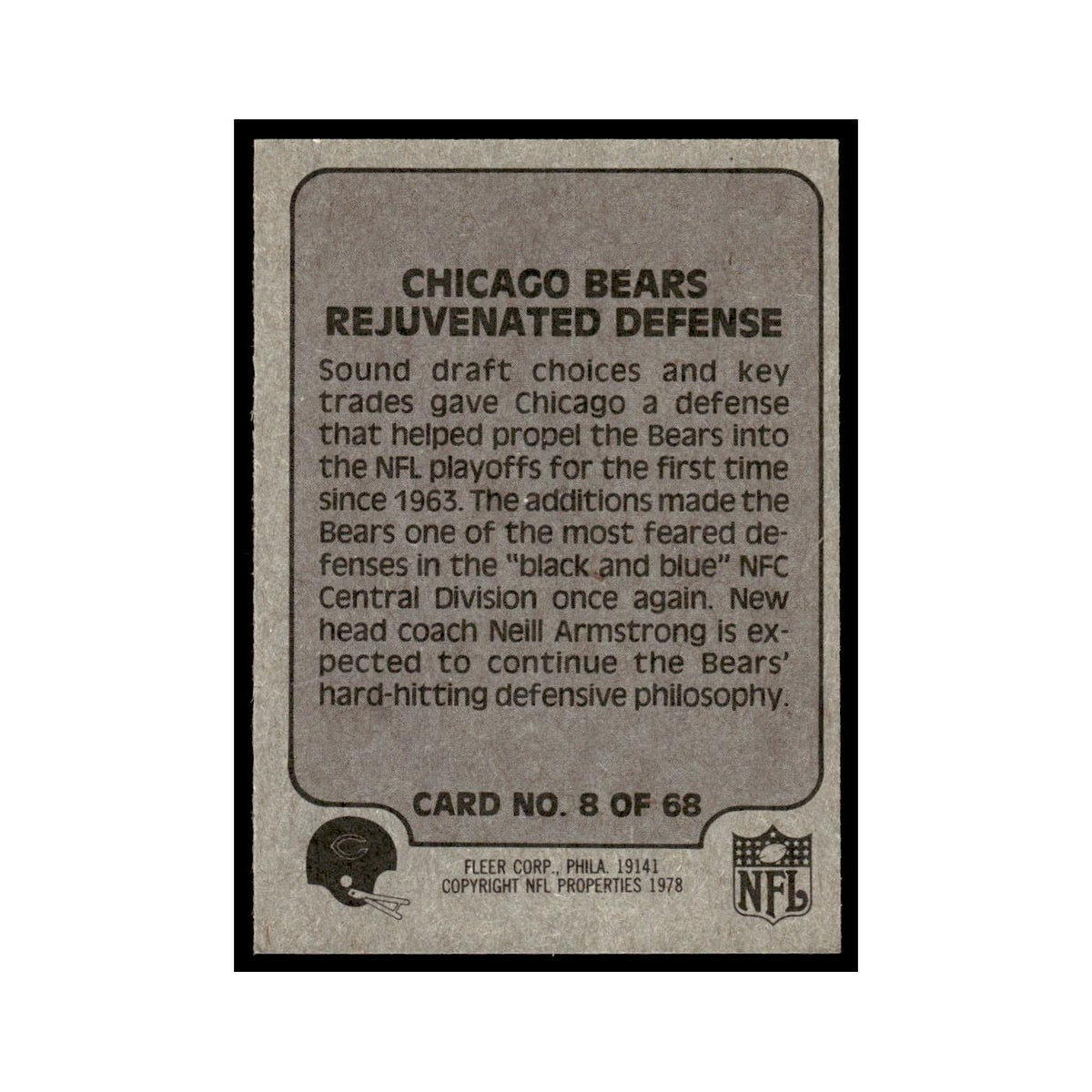 1978 Fleer Team Action Chicago Rejuventated Defense #8