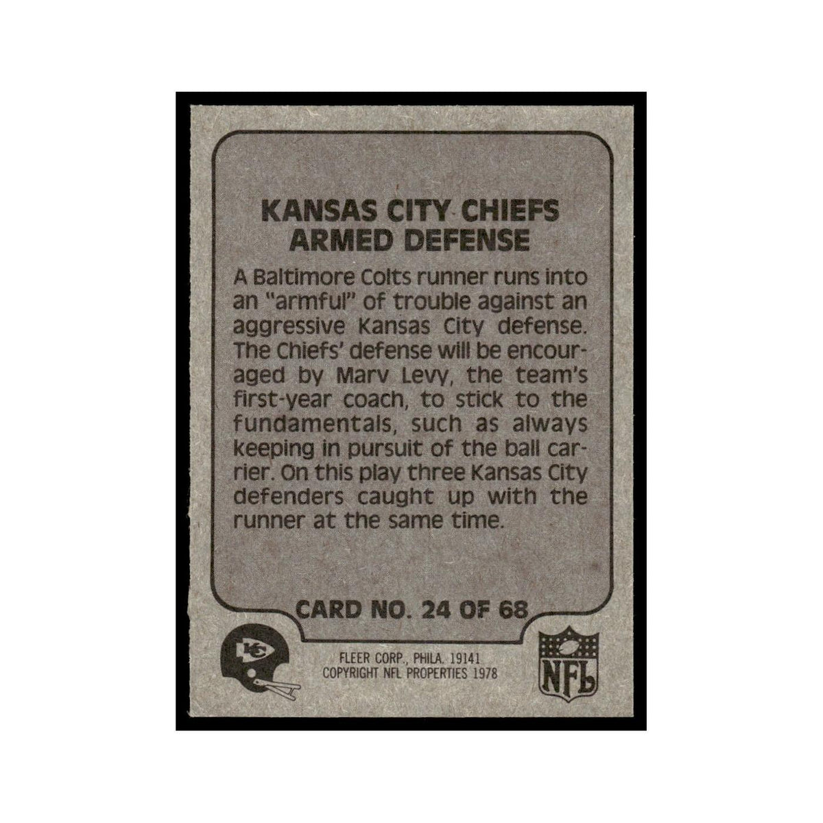 1978 Fleer Team Action Kansas City Chiefs Armed Defense #24