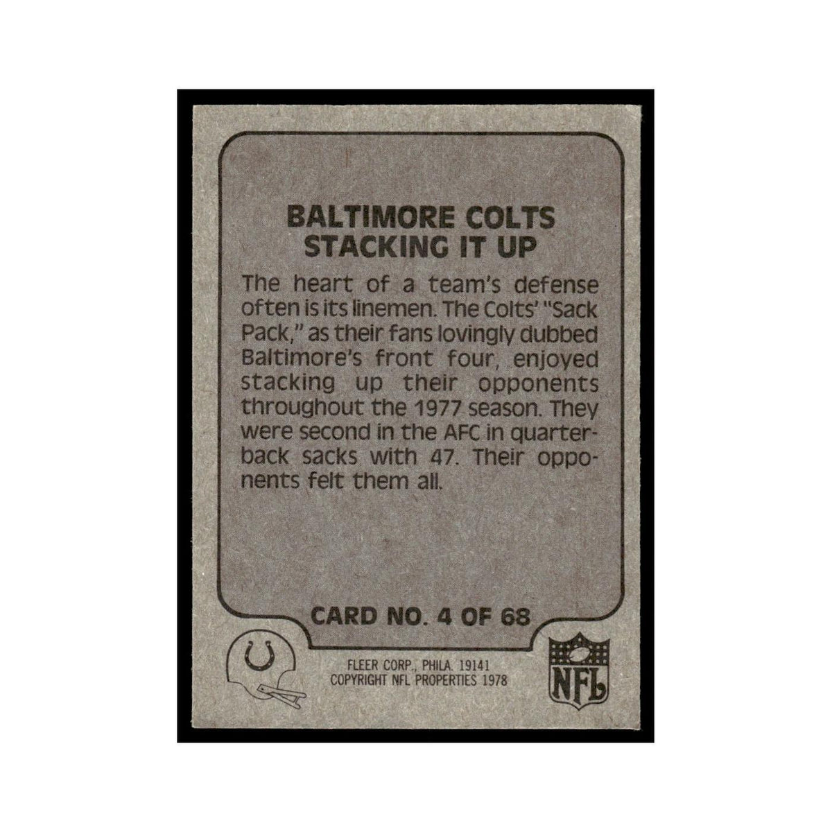 1978 Fleer Team Action Baltimore Colts Stacking It Up #4