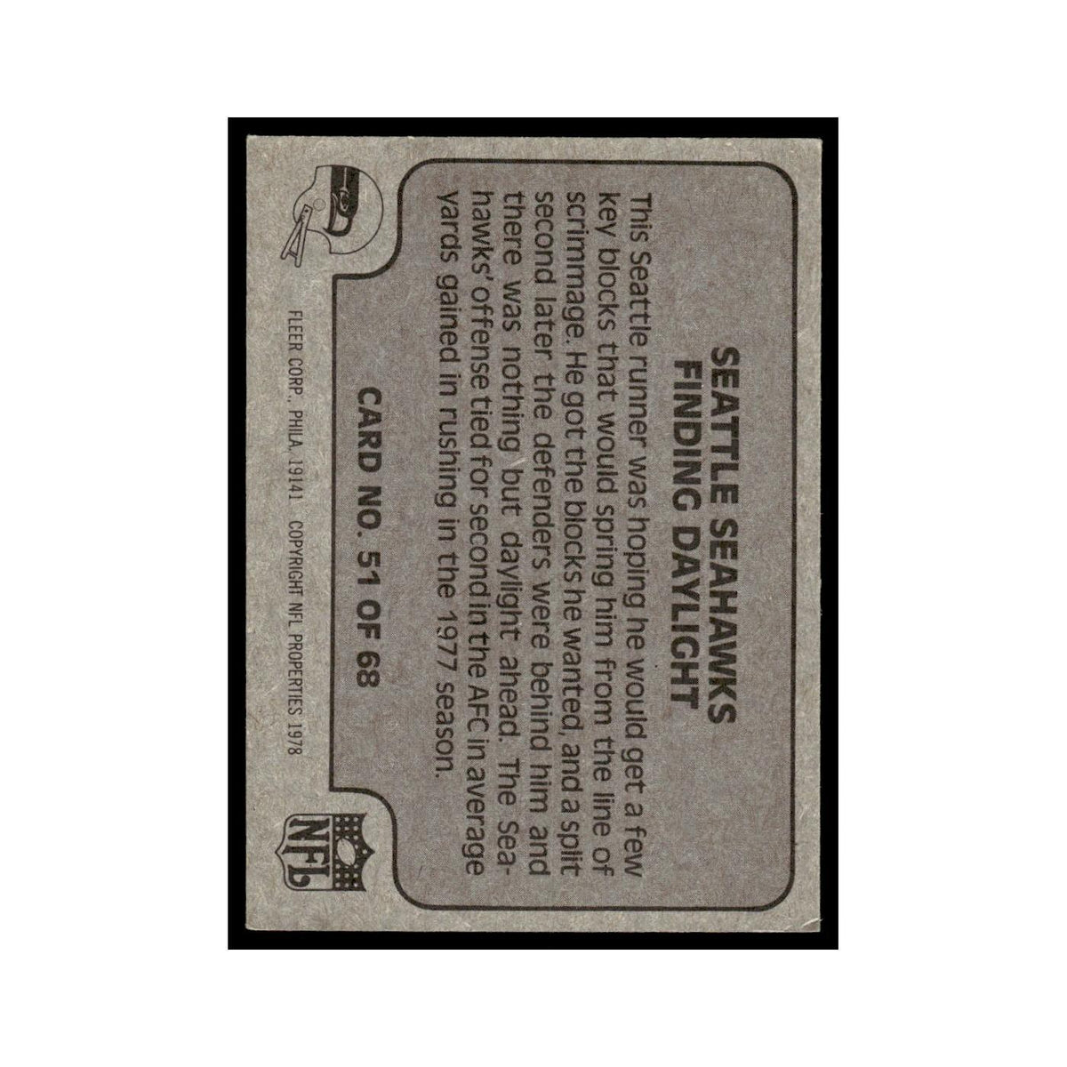 1978 Fleer Team Action Seattle Seahawks Finding Daylight #51
