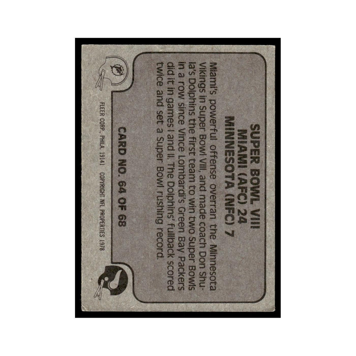1978 Fleer Team Action Super Bowl VIII #64