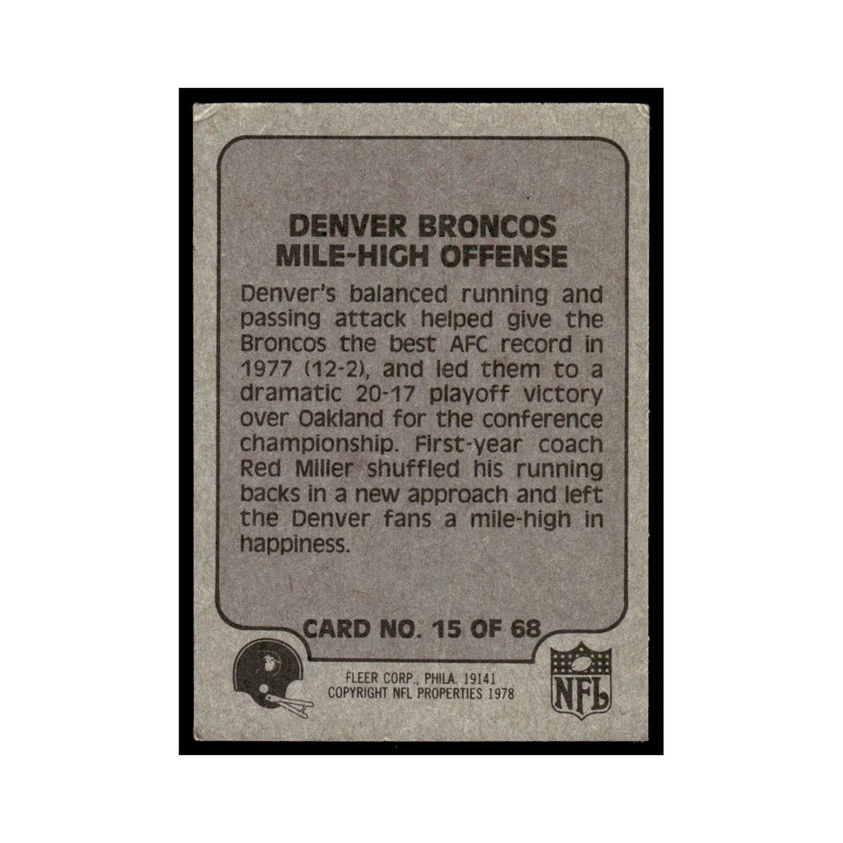 1978 Fleer Team Action Denver Broncos Mile High Offense #15