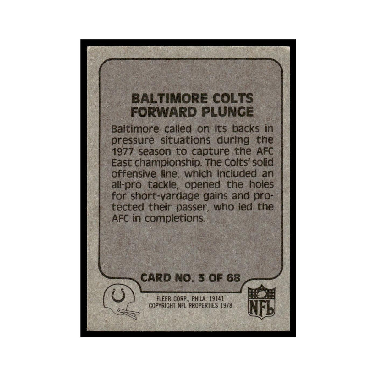 1978 Fleer Team Action Baltimore Colts Forward Plunge #3