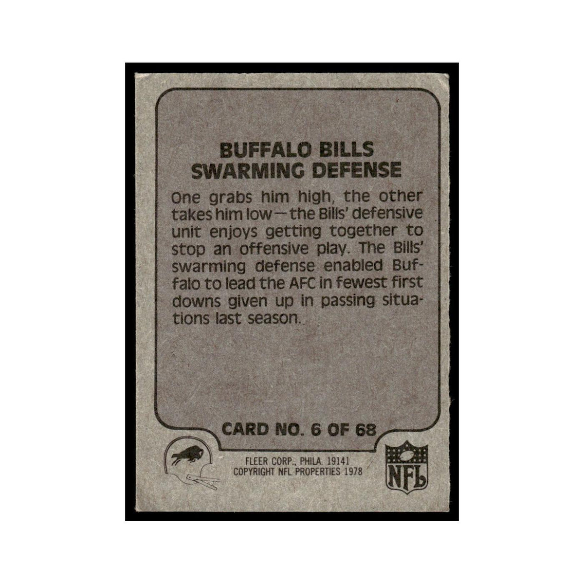 1978 Fleer Team Action Buffalo Bills Swarming Defense #6