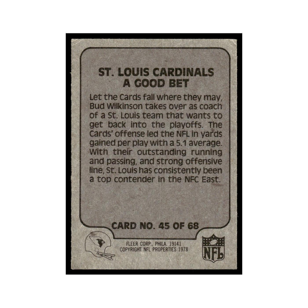 1978 Fleer Team Action St Louis Cardinals A Good Bet #45
