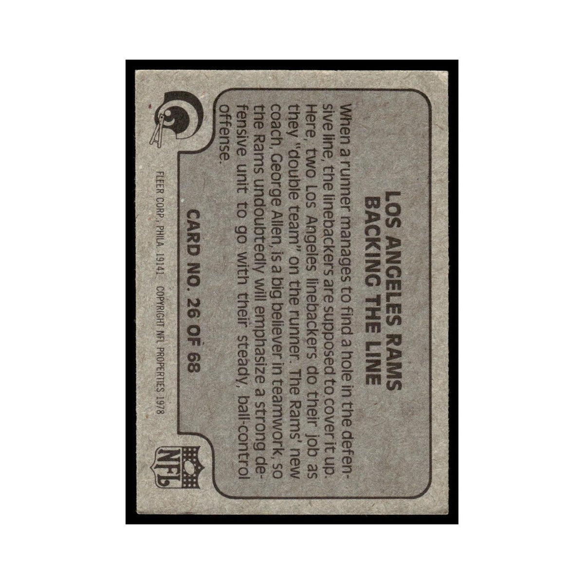 1978 Fleer Team Action Los Angeles Rams Backing The Line #26