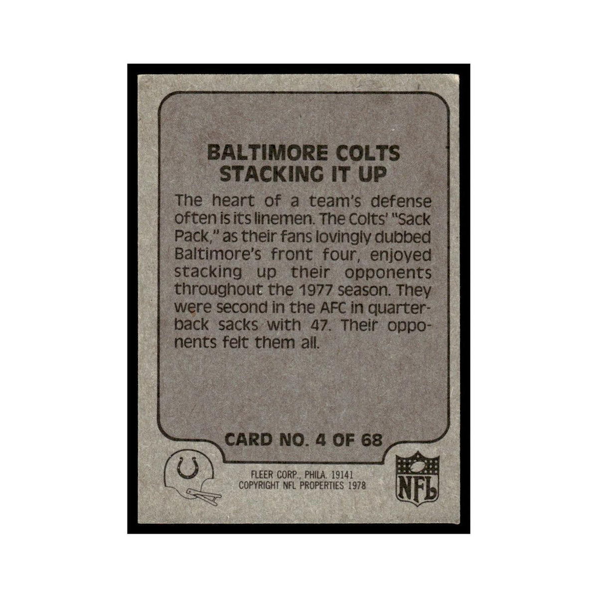 1978 Fleer Team Action Baltimore Colts Stacking It Up #4
