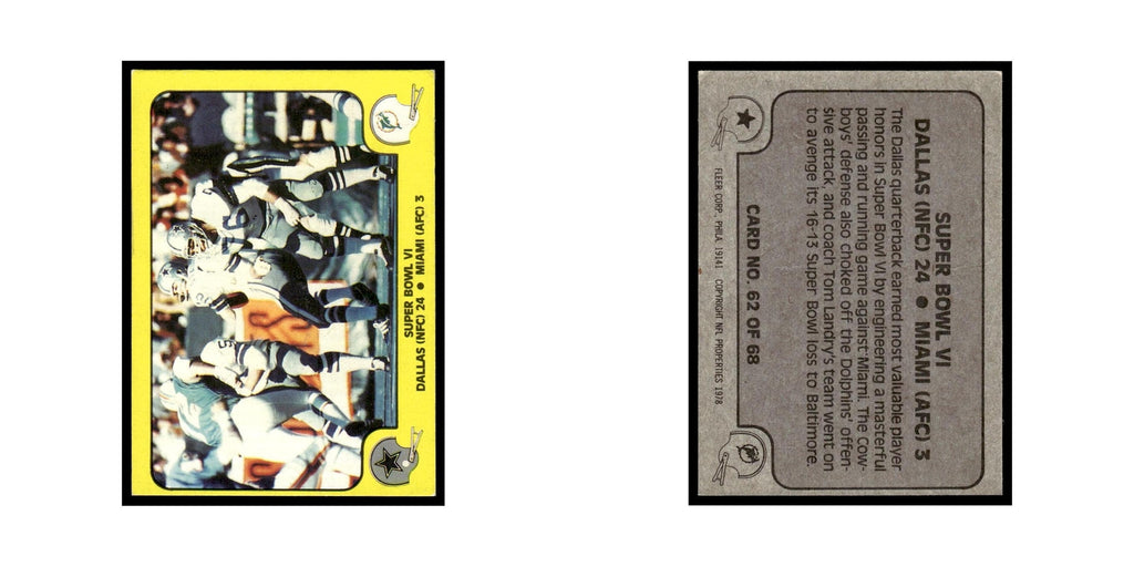 1978 Fleer Team Action Super Bowl VI #62
