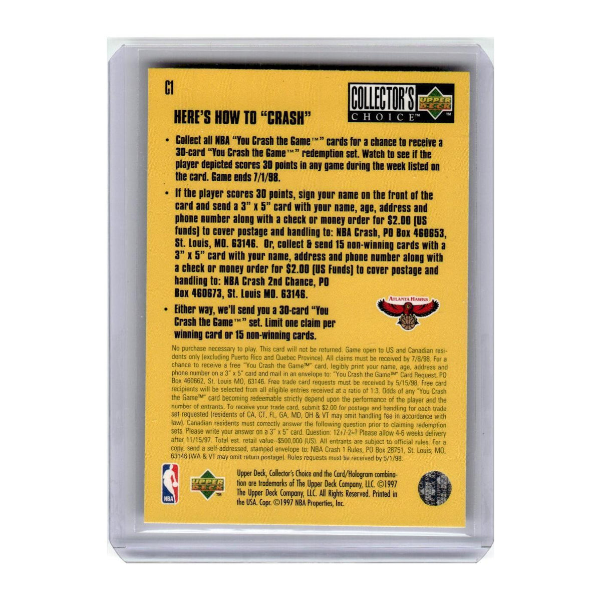 1997 Collector's Choice You Crash the Game Dikembe Mutombo Hawks #C1