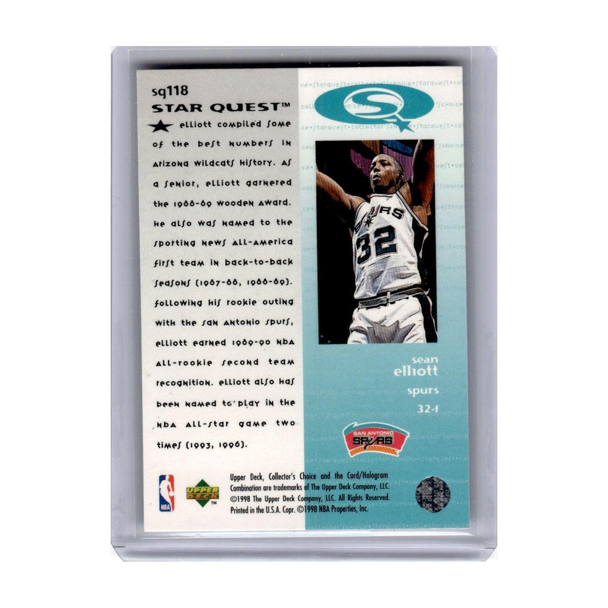 1997 Collector's Choice StarQuest Sean Elliott Spurs #SQ118