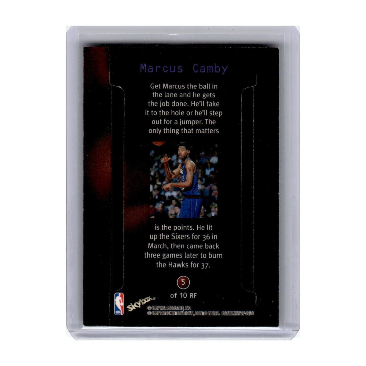 1997 SkyBox Premium Rock n' Fire Marcus Camby Raptors #5 RF