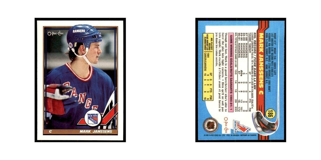 Mark Janssens 1991 O-Pee-Chee #186 New York Rangers Hockey Card NM