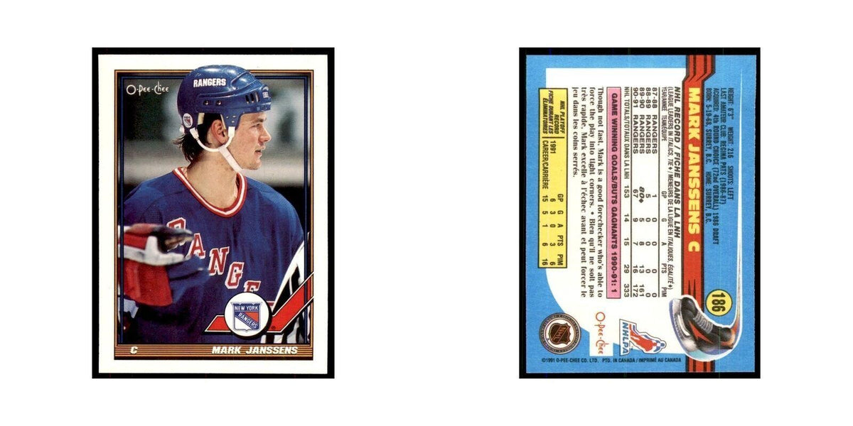 Mark Janssens 1991 O-Pee-Chee #186 New York Rangers Hockey Card NM